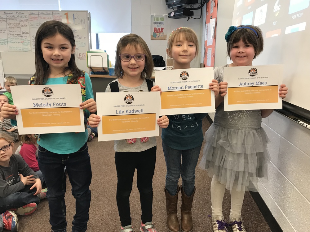 Kindergarten Ranger Pride Students of the Month